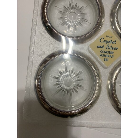 Vintage Crystal and Silver Coaster & Ashtray Set W & S Blackinton Co In Box - Picture 4 of 9